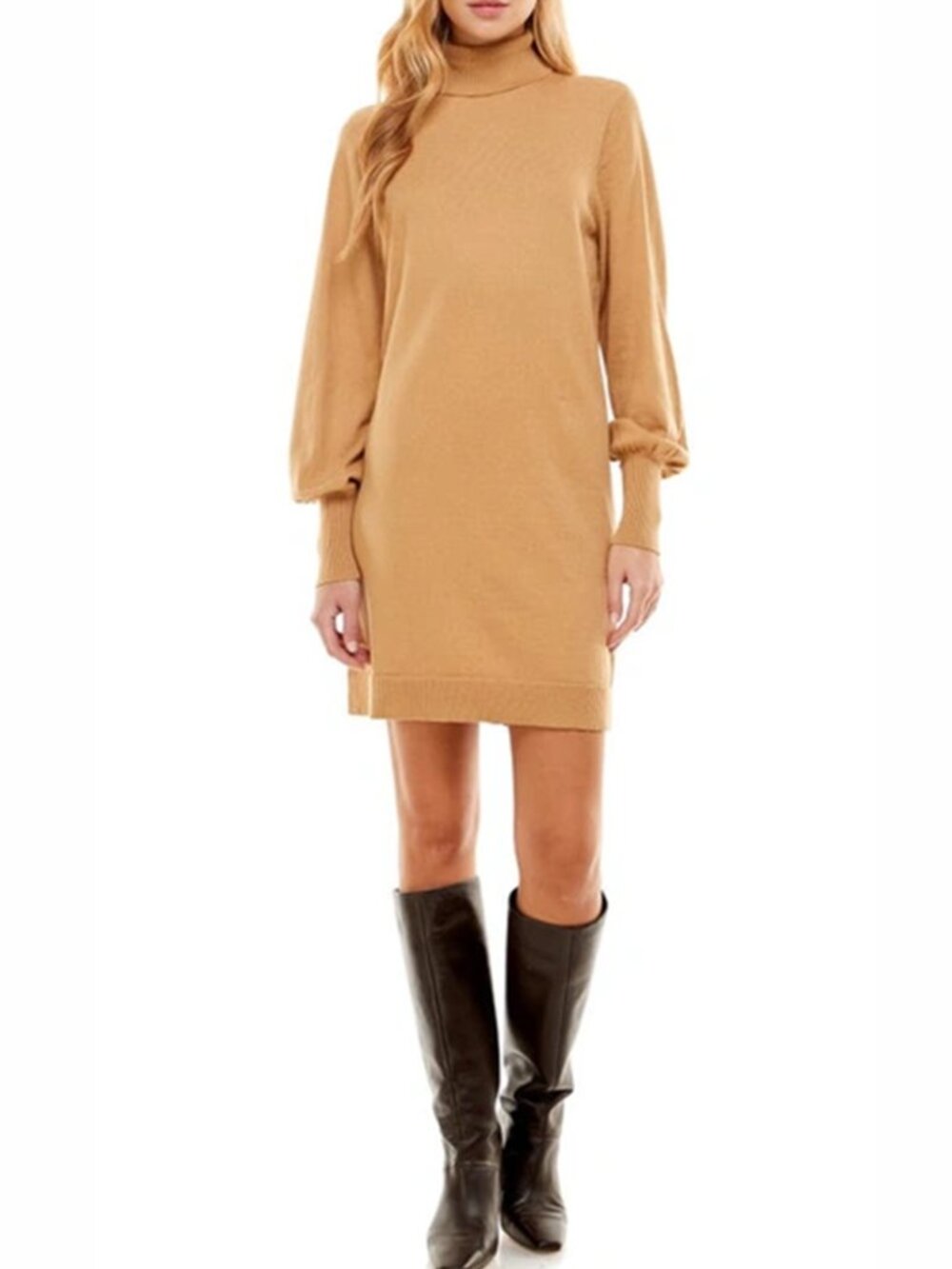 NWT WAYF Morela Turtleneck Sweater Dress - Light Brown Camel Tan Beige / Medium